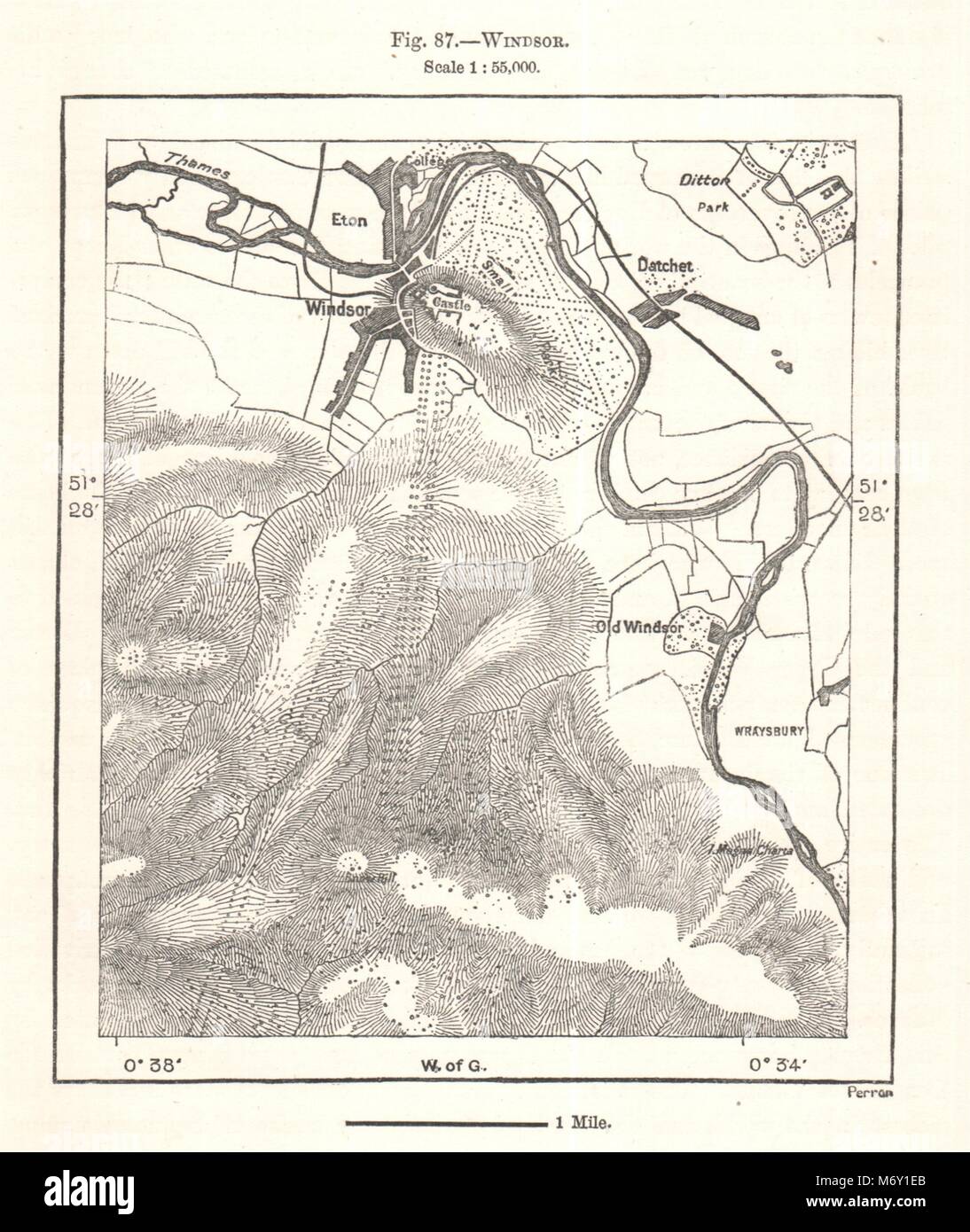 Windsor piano urbanistico. Grande parco. Berkshire. Schizzo 1885 antica Foto Stock