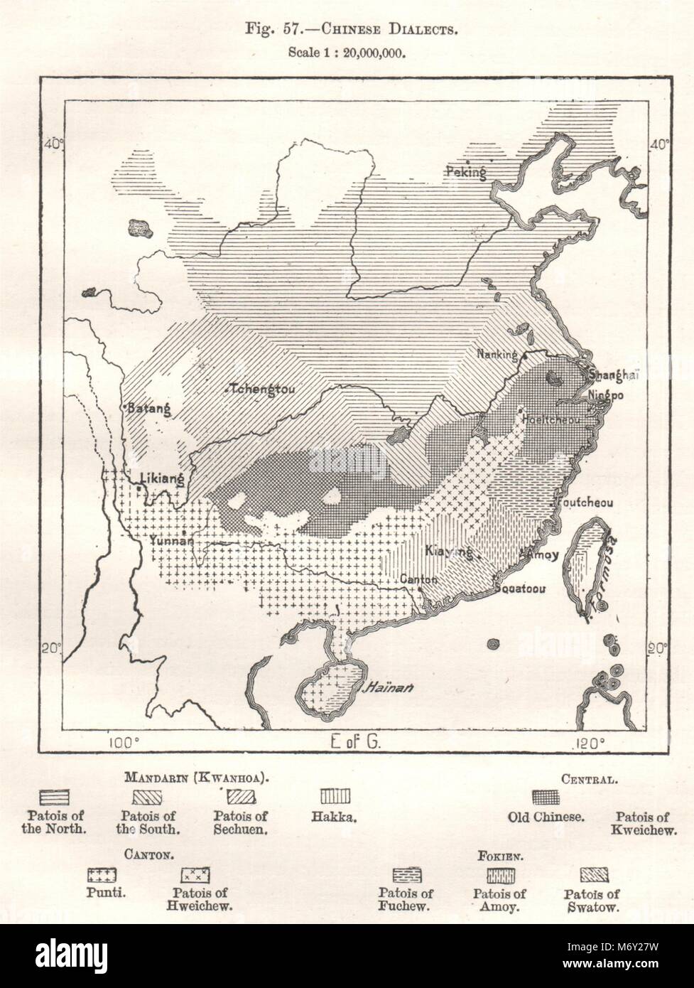 Dialetti cinesi. Cina. Schizzo 1885 antico piano vintage chart Foto Stock