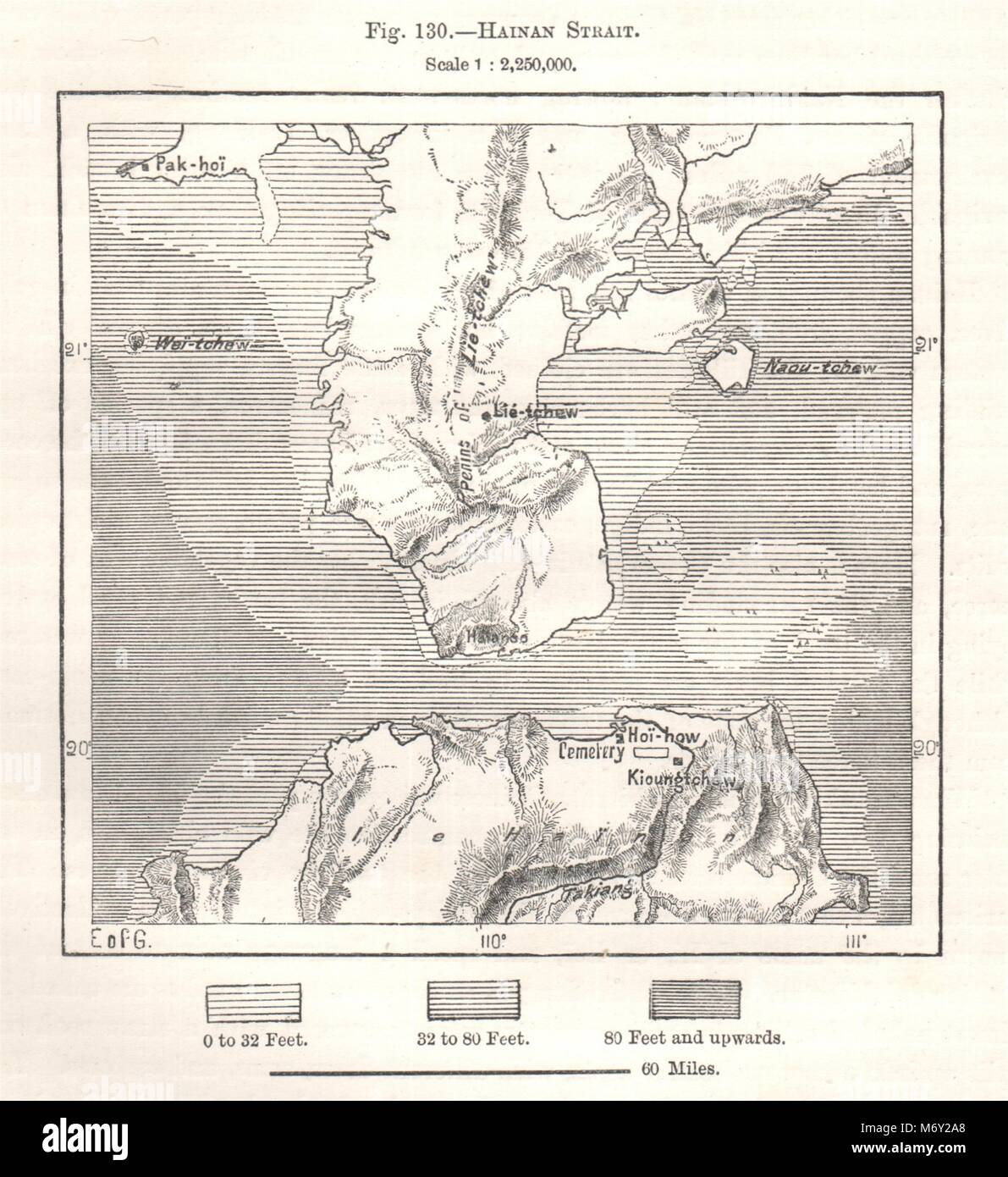 Stretto di Hainan. Cina. Schizzo 1885 antico piano vintage chart Foto Stock