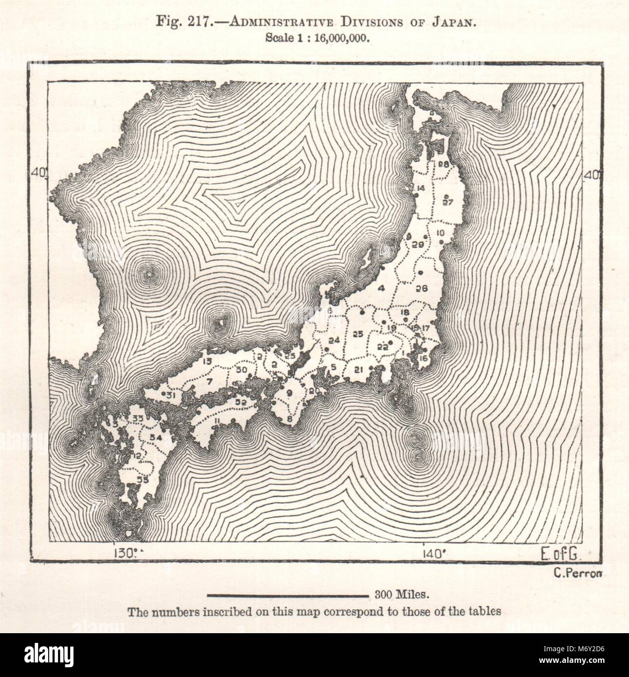 Le divisioni amministrative del Giappone. Schizzo 1885 antichi grafico del piano Foto Stock