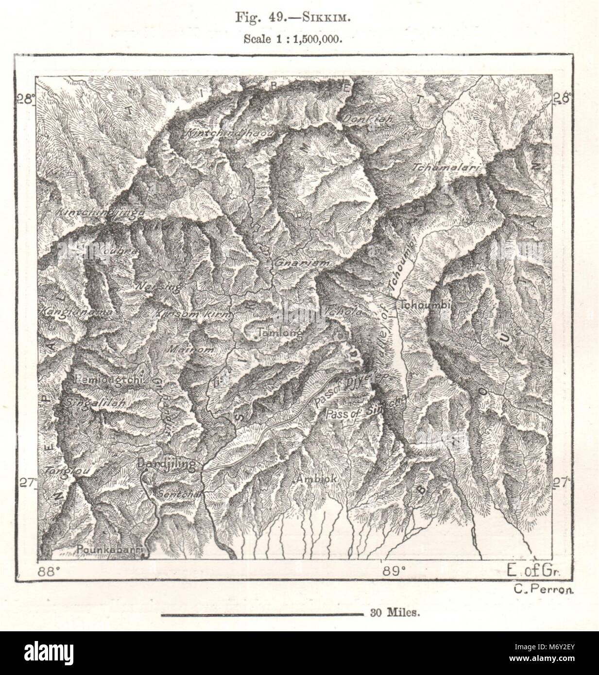 Il Sikkim. India. Schizzo 1885 antico piano vintage chart Foto Stock