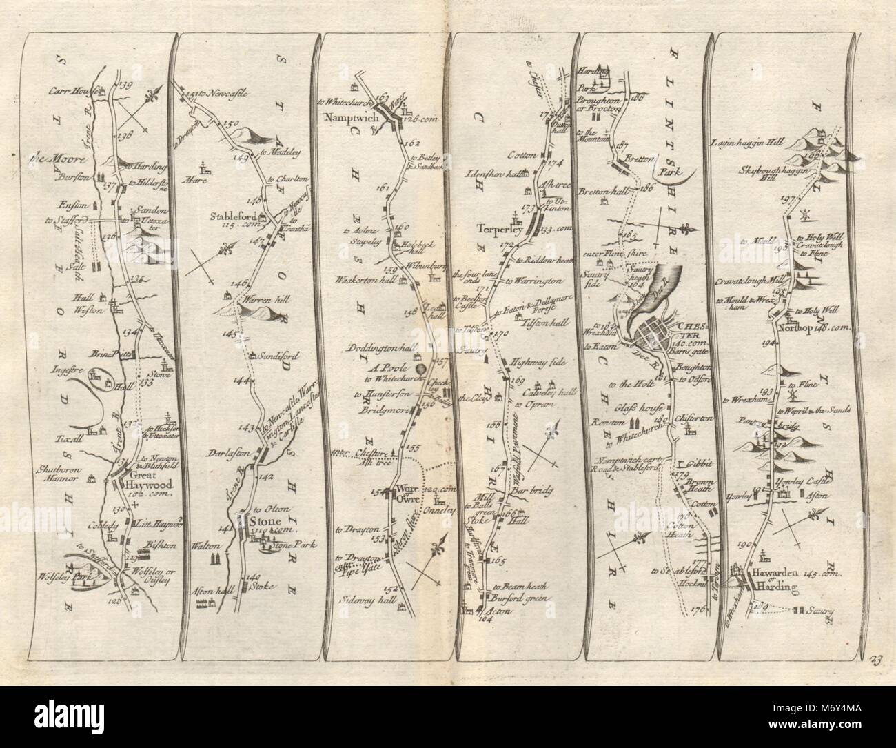 Grande Haywood Barlaston Nantwich Chester Hawarden Northop SENEX 23 road map 1719 Foto Stock
