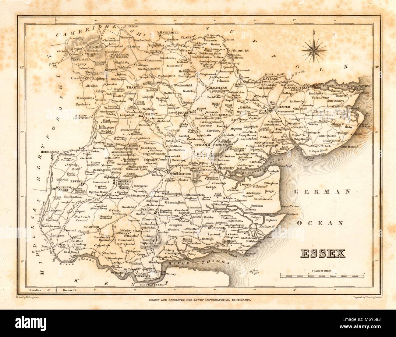 Antica mappa della contea di Essex da Starling & Creighton per Lewis c1840 vecchio Foto Stock