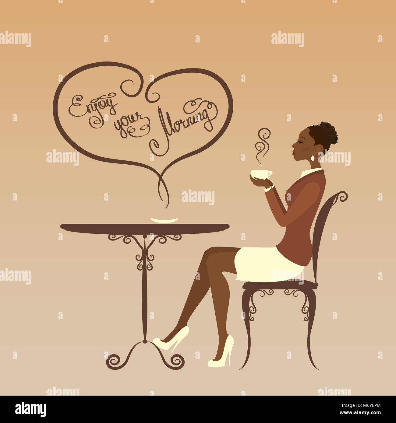 African American Girl è di bere il caffè ,stock illustrazione vettoriale Illustrazione Vettoriale