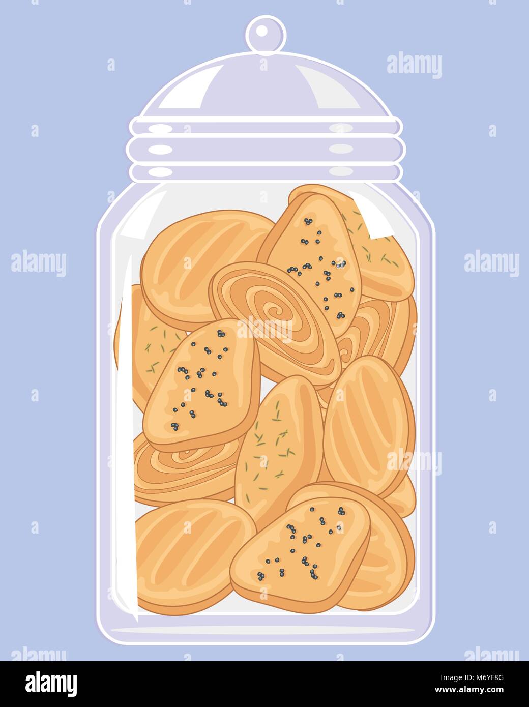 Una illustrazione vettoriale in formato eps formato 10 di un chiaro il vasetto di vetro di piccolo biscotti speziati su uno sfondo blu Illustrazione Vettoriale