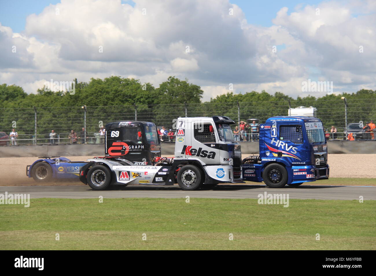 Truck Racing sul circuito di Donington Park il circuito Luglio 2015 Foto Stock