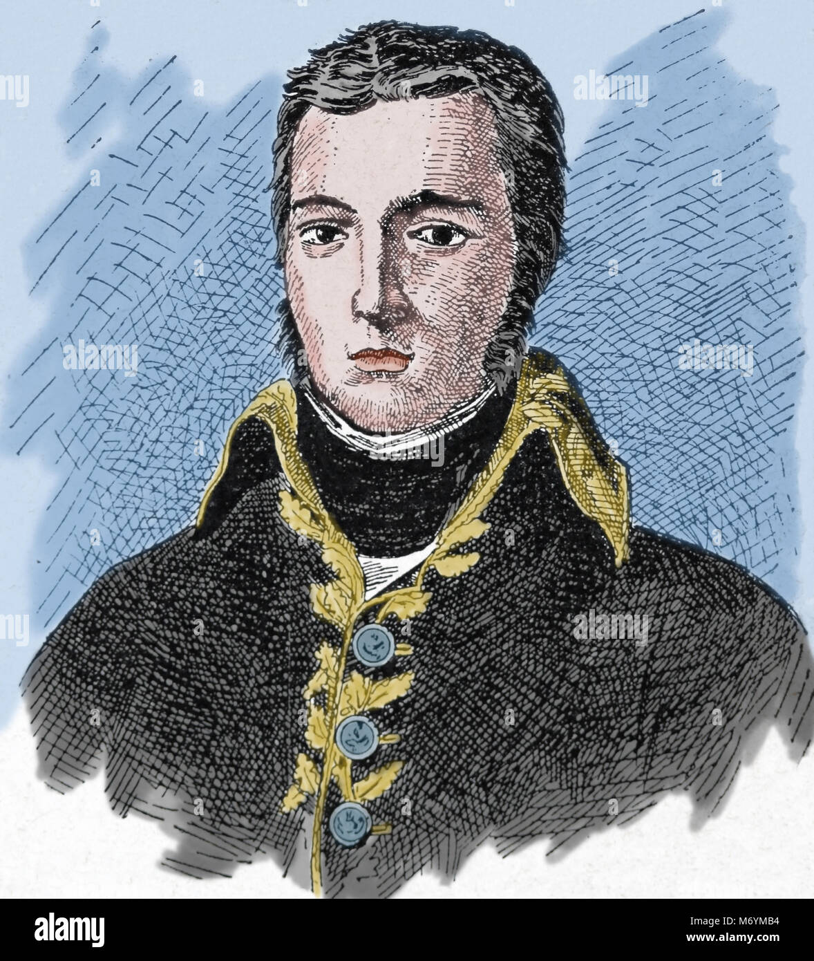 Jean Victor Marie Moreau (1763-1813). Generale Francese. Ritratto. Incisione del XIX cent. Colore. Foto Stock