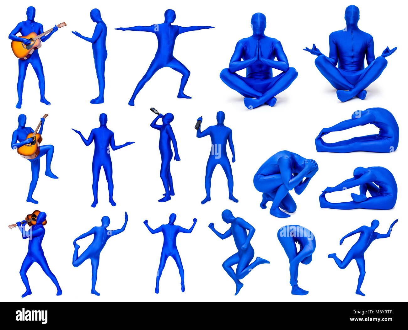 Set di uomo in costume blu in pose diverse Foto Stock