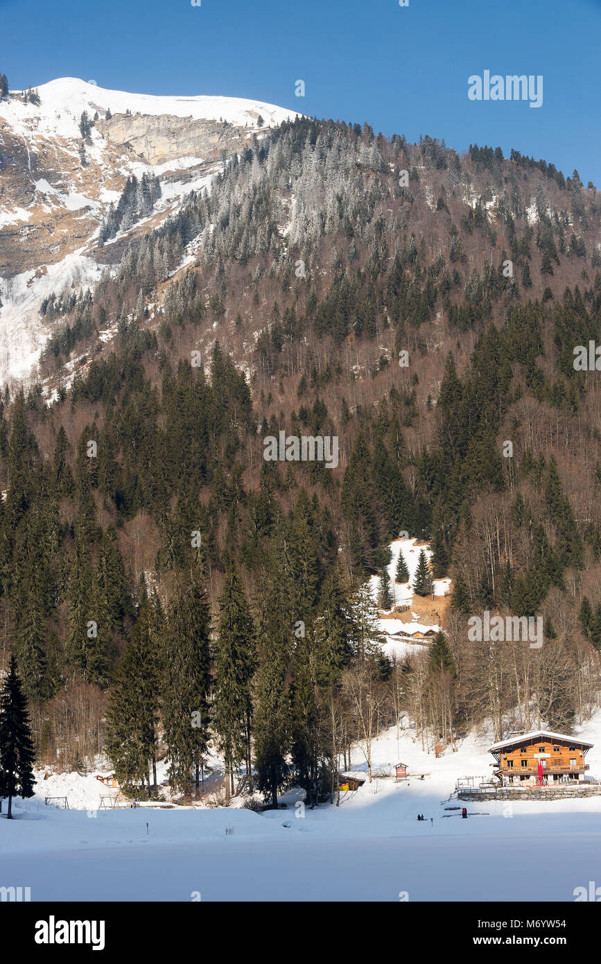 Bellissima L'Auberge du Verdoyant Bar e Ristorante al Lac De Montriond ardente Haute Savoie Portes du Soleil vicino a Morzine Francia Foto Stock