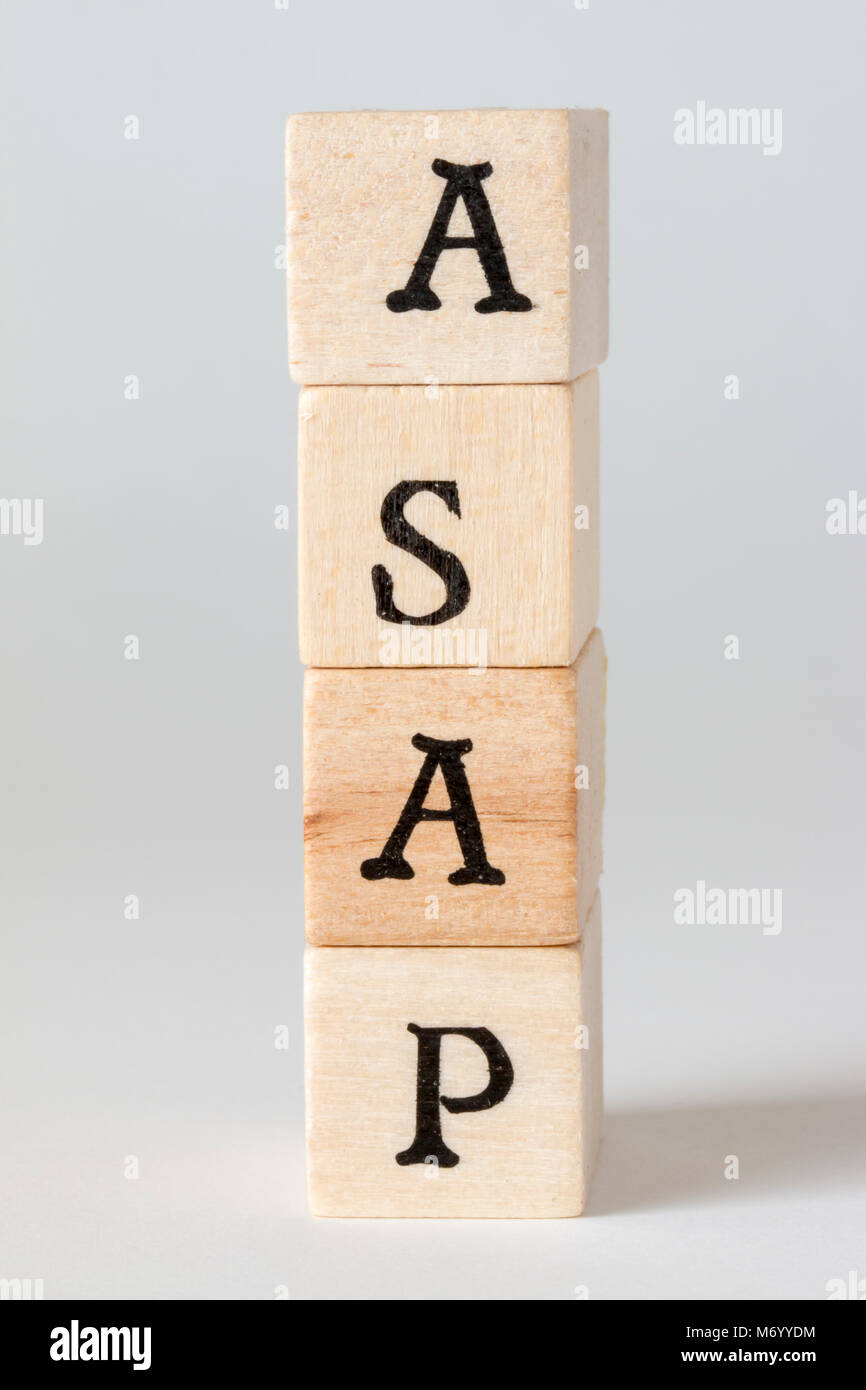 ASAP parola fatta con blocchi di costruzione,il più presto possibile Foto Stock