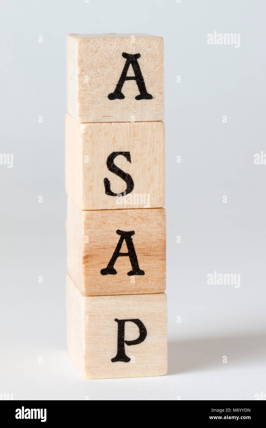 ASAP parola fatta con blocchi di costruzione,il più presto possibile Foto Stock