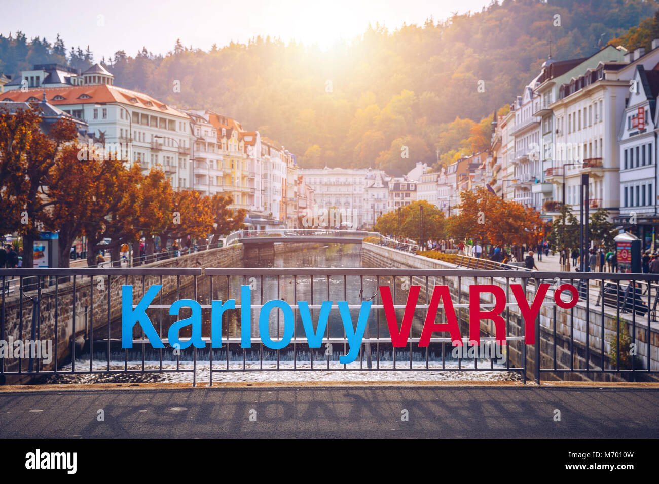 Architettura di Karlovy Vary (Karlsbad), Repubblica Ceca. È il più visitato la città termale della Repubblica ceca Foto Stock