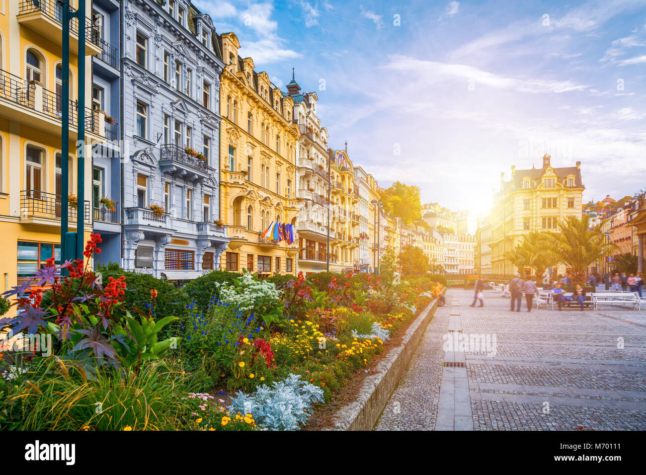 Architettura di Karlovy Vary (Karlsbad), Repubblica Ceca. È il più visitato la città termale della Repubblica ceca Foto Stock