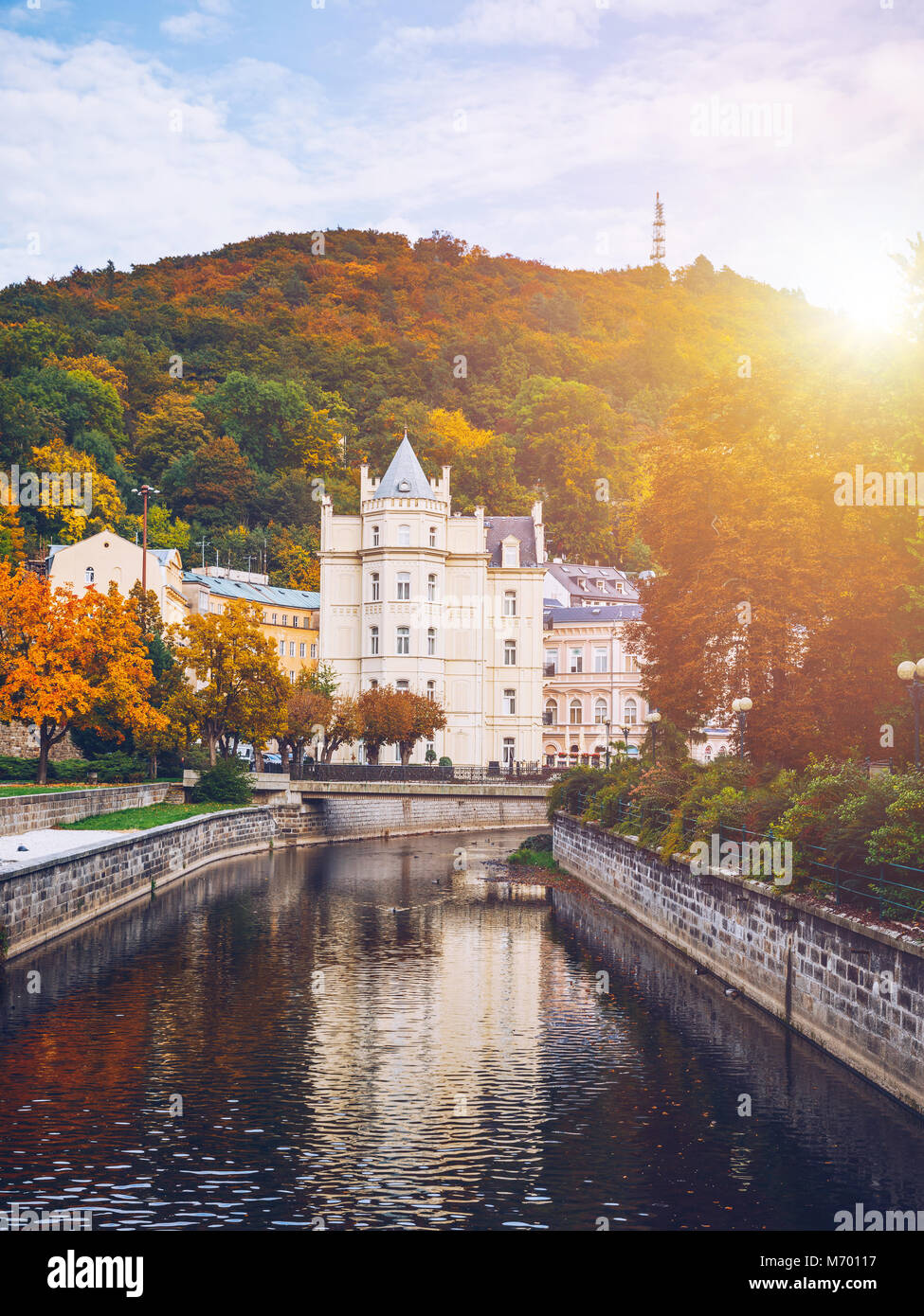 Architettura di Karlovy Vary (Karlsbad), Repubblica Ceca. È il più visitato la città termale della Repubblica ceca Foto Stock