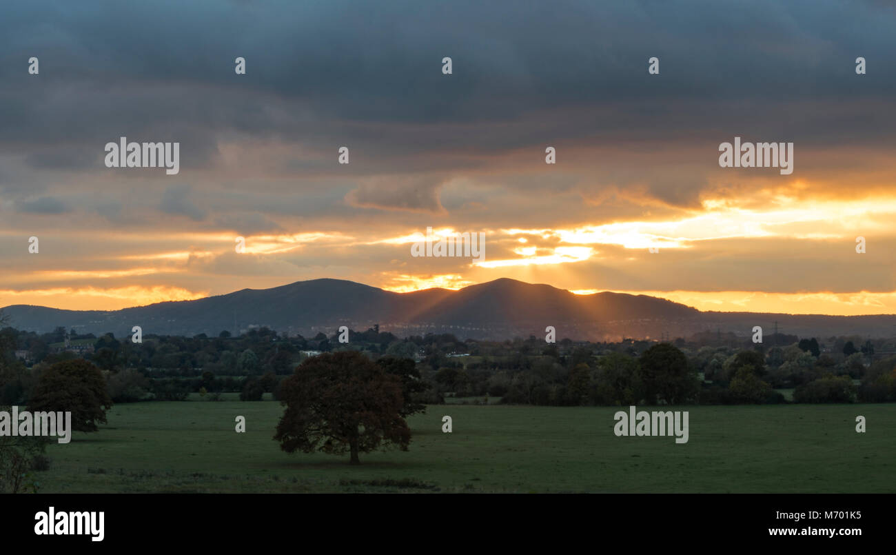Malvern Hills sunset Worcestershire Foto Stock