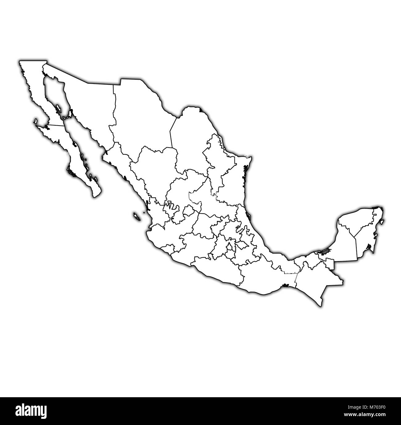 Stati del Messico sulla mappa con le divisioni amministrative e frontiere Foto Stock