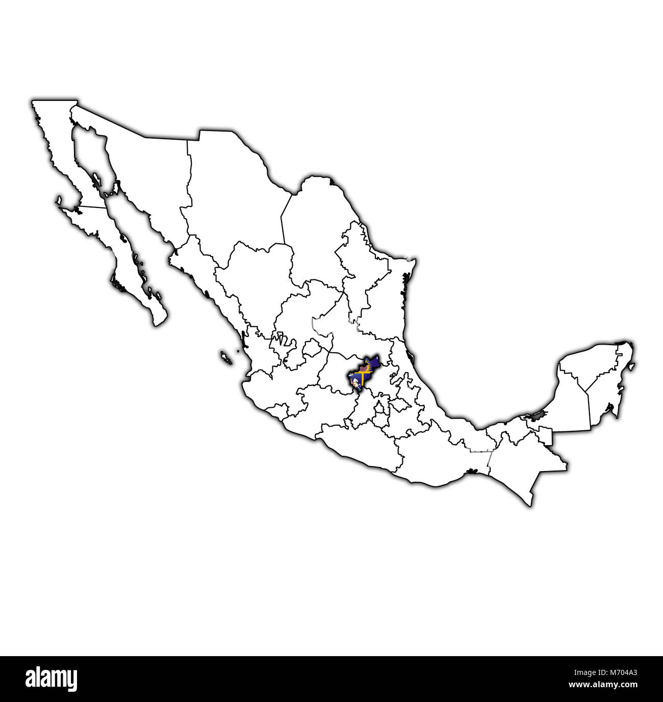 Emblema di Queretaro membro sulla mappa con le divisioni amministrative e ai confini del Messico Foto Stock