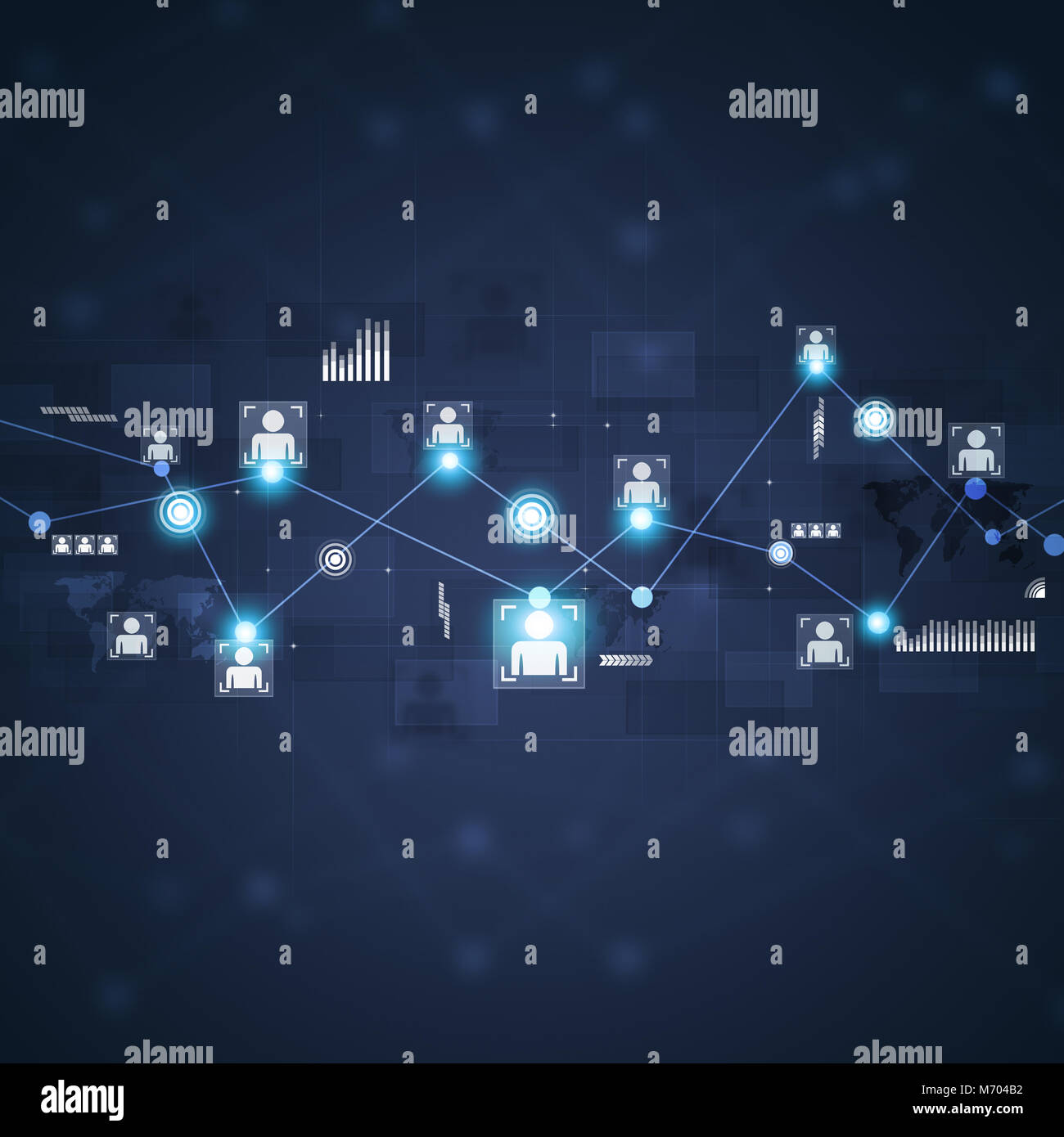 Connessioni globali il concetto di interfaccia tecnologia sfondo blu Foto Stock