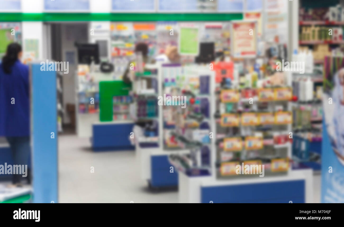 Foto sfocata di farmacia interna, il concetto di medicina Foto Stock