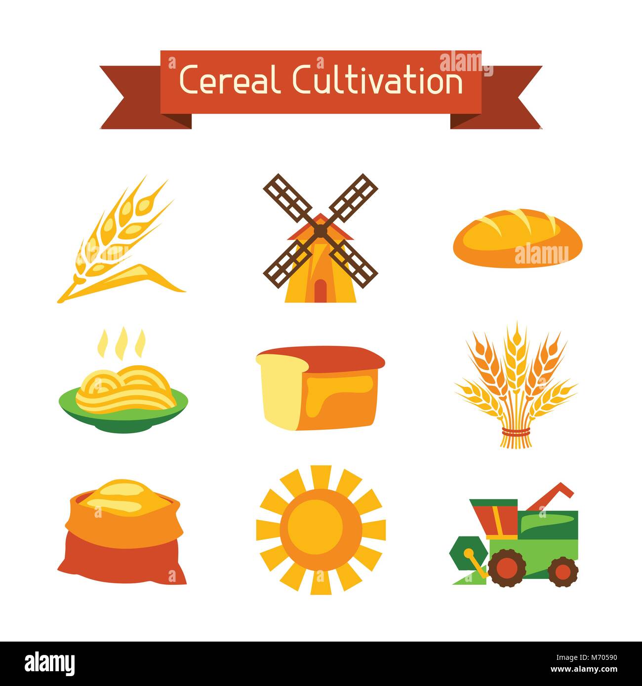 La coltivazione di cereali e di agricoltura icona impostare Illustrazione Vettoriale