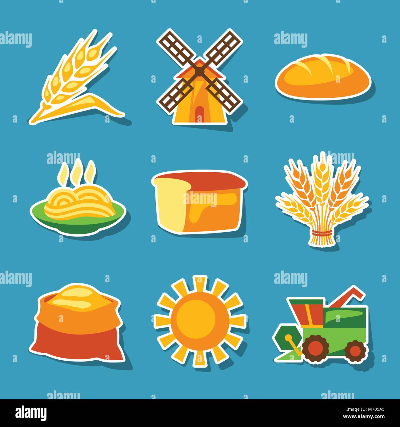La coltivazione di cereali e di agricoltura sticker icona impostare Illustrazione Vettoriale