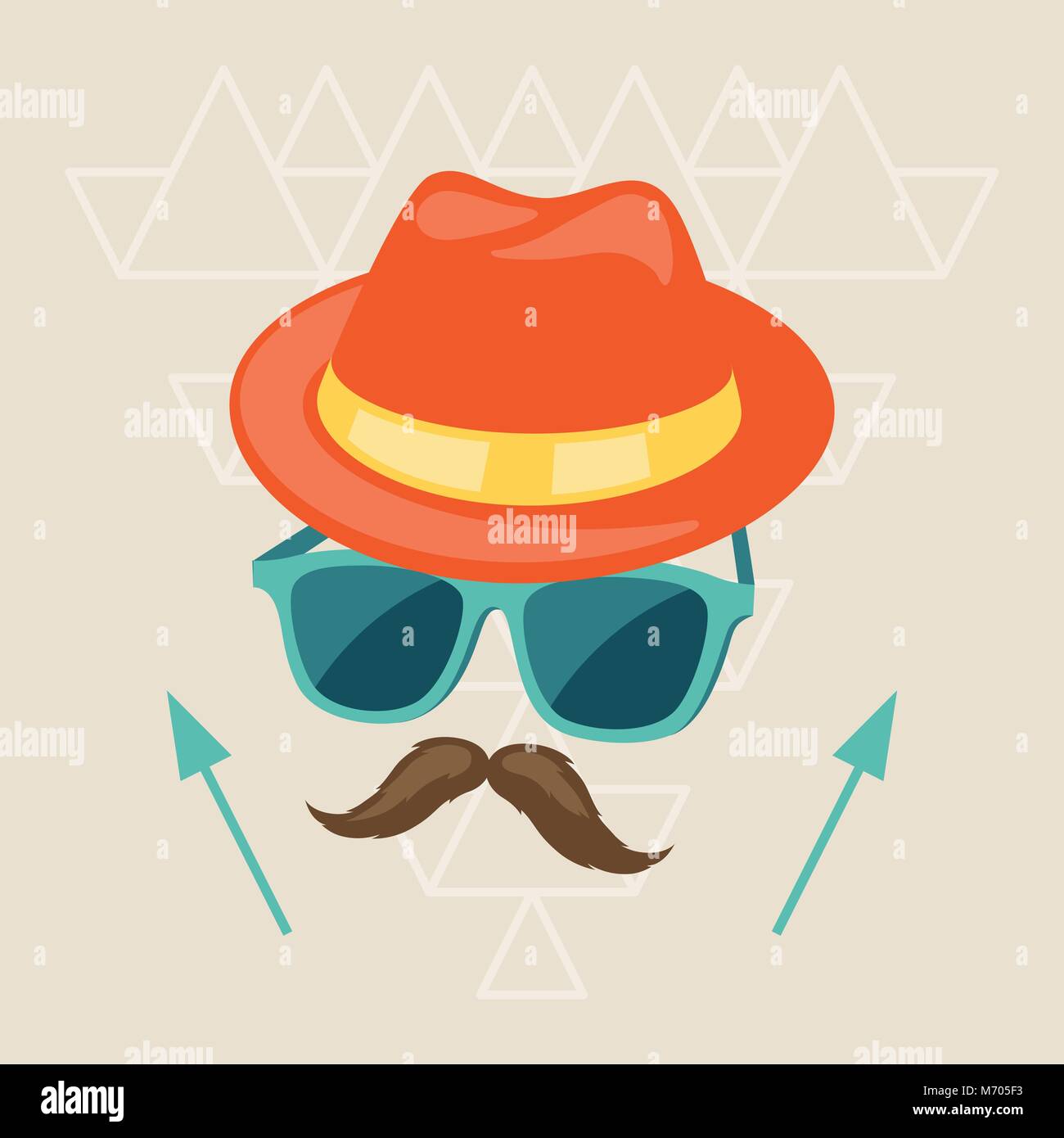 Design con cappello, occhiali e baffi in stile hipster Illustrazione Vettoriale
