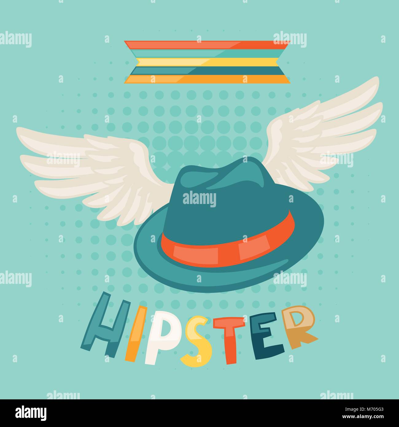 Design con hat e le ali in stile hipster Illustrazione Vettoriale