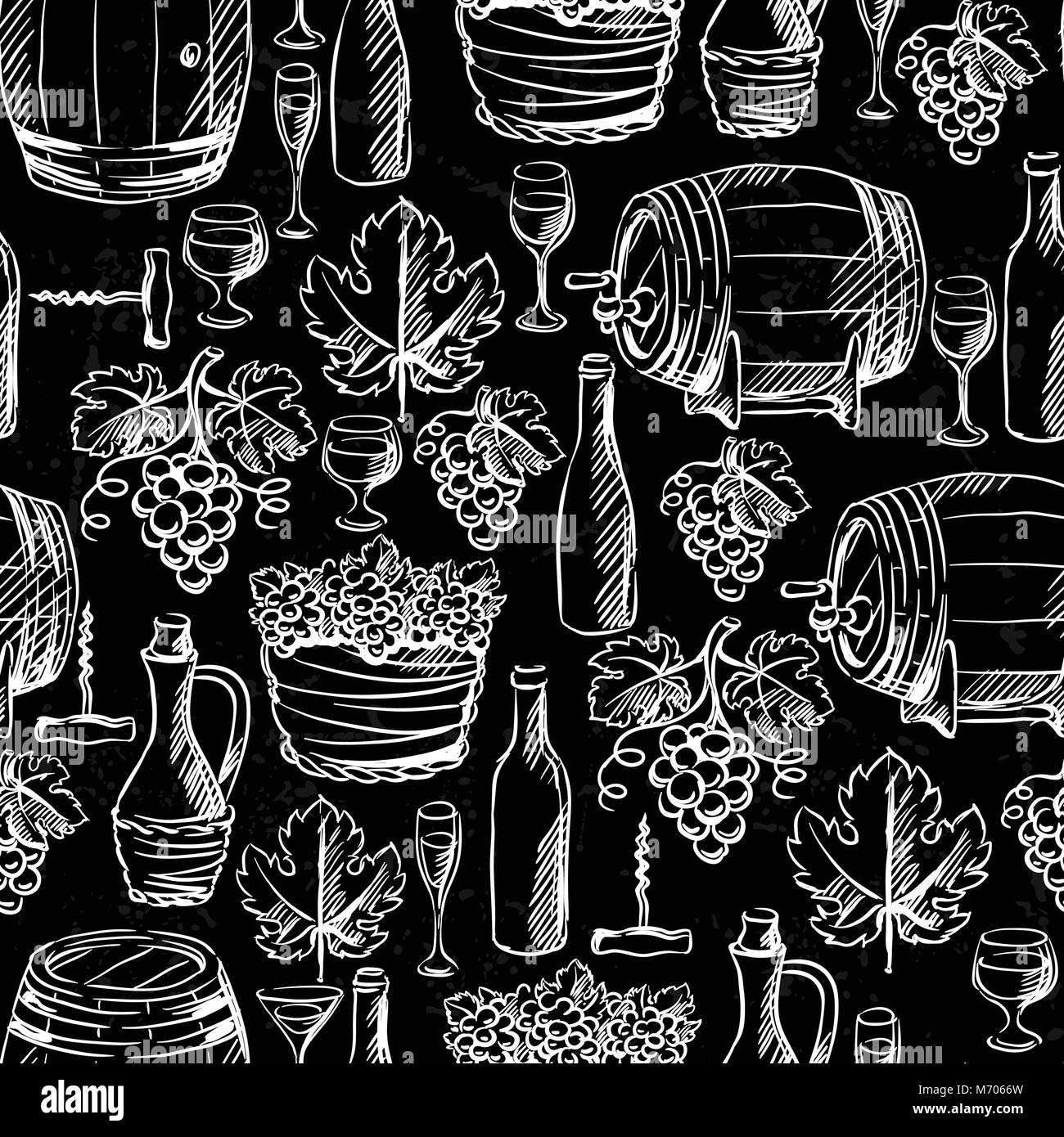 Il vino e la vinificazione seamless pattern disegnati da Chalk Illustrazione Vettoriale