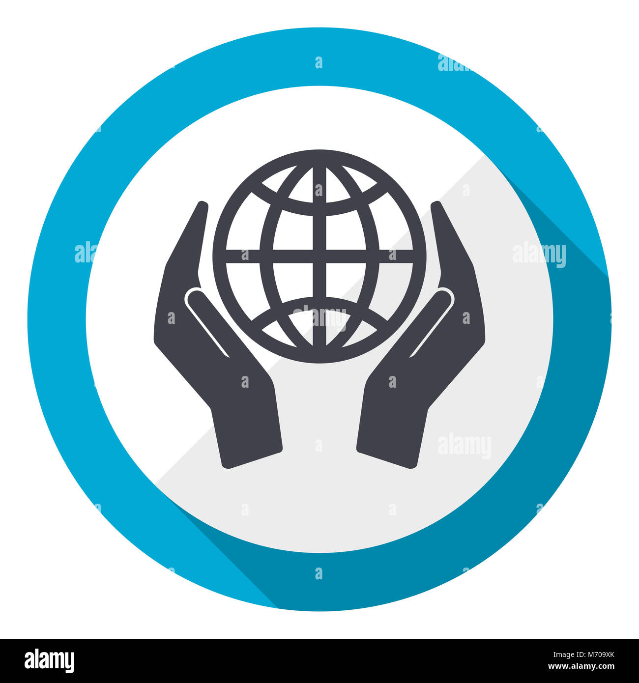 Mano a proteggere la terra blue design piatto icona web Foto Stock