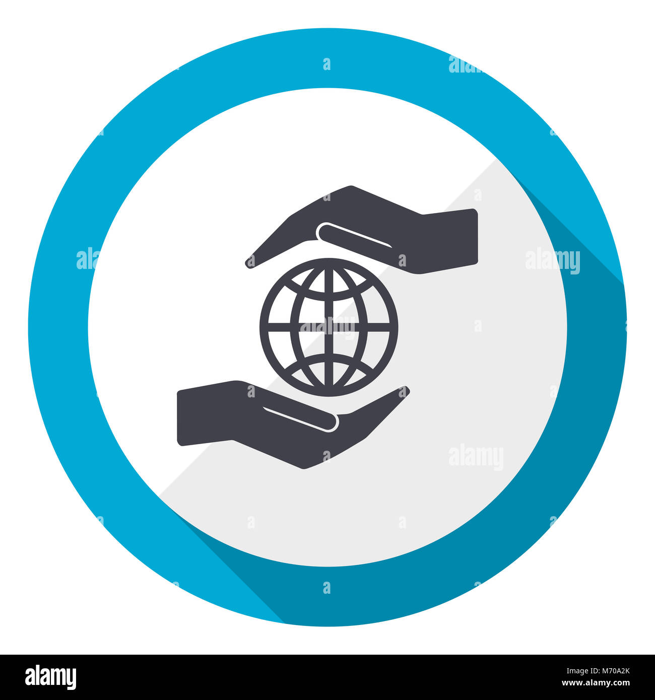 Mano a proteggere la terra blue design piatto icona web Foto Stock