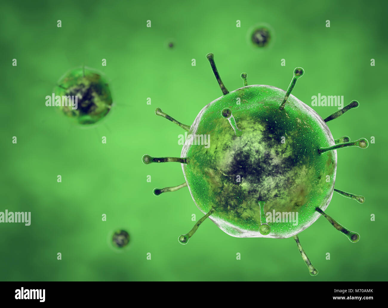 Virus influenzale, vista di un virus sotto un microscopio, malattia infettiva. Foto Stock