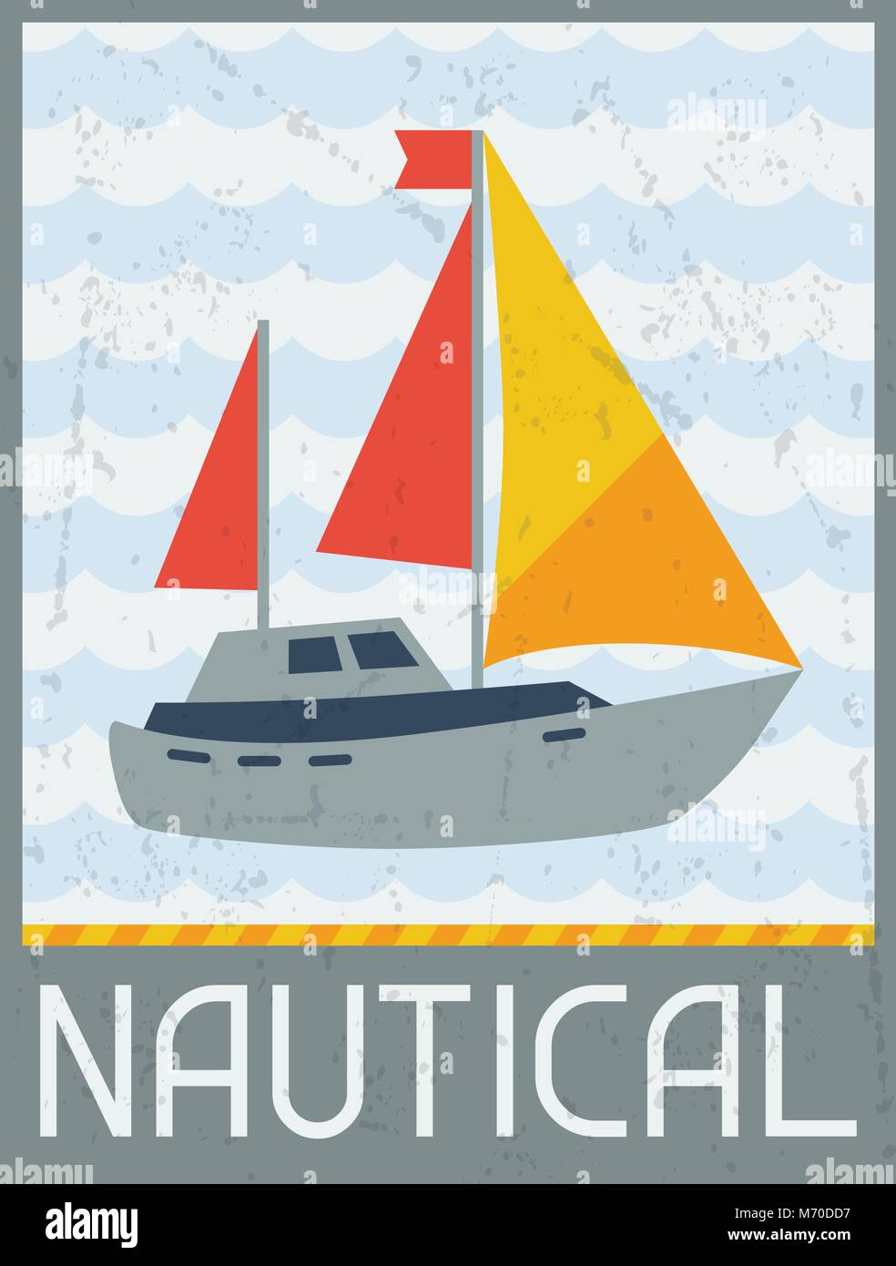 Nautiche. Poster retrò in flat uno stile di design Illustrazione Vettoriale