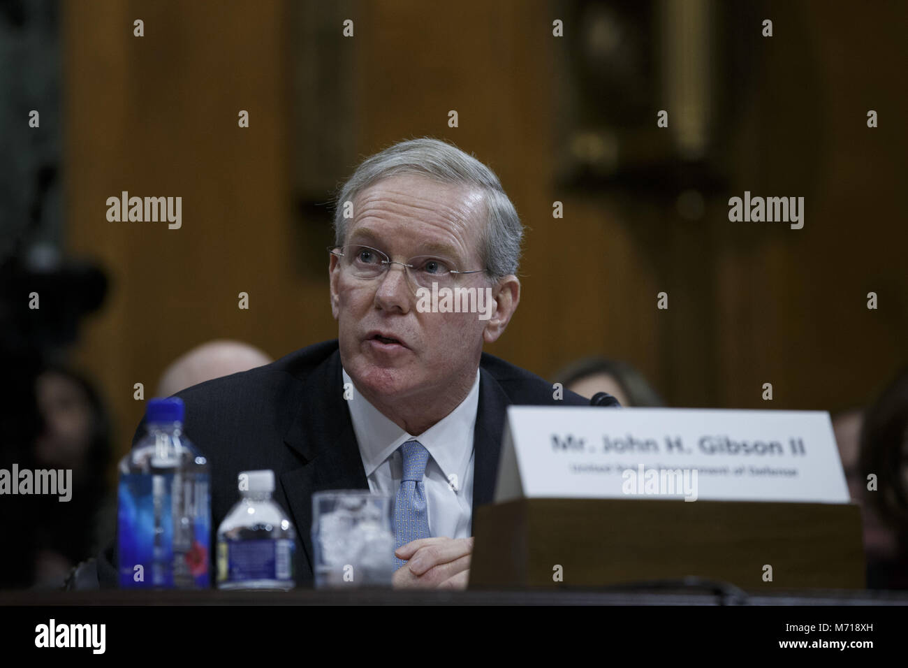 Washington, Distretto di Columbia, Stati Uniti d'America. 7 Mar, 2018. John H. Gibson, Chief Management Officer presso il Dipartimento della Difesa degli Stati Uniti, testimonia davanti al Senato degli Stati Uniti di comitato di bilancio nel corso di una audizione sulla costante per il Dipartimento della Difesa Bilancio audit su Capitol Hill a Washington il 7 marzo 2018. Credito: Alex Edelman/CNP Credito: Alex Edelman/CNP/ZUMA filo/Alamy Live News Foto Stock