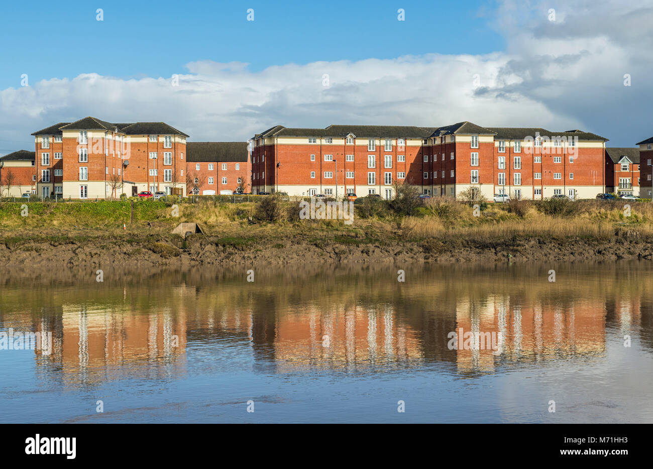 Nuovo alloggiamento lo sviluppo sul lato est del fiume Usk, Newport, Galles del Sud Foto Stock