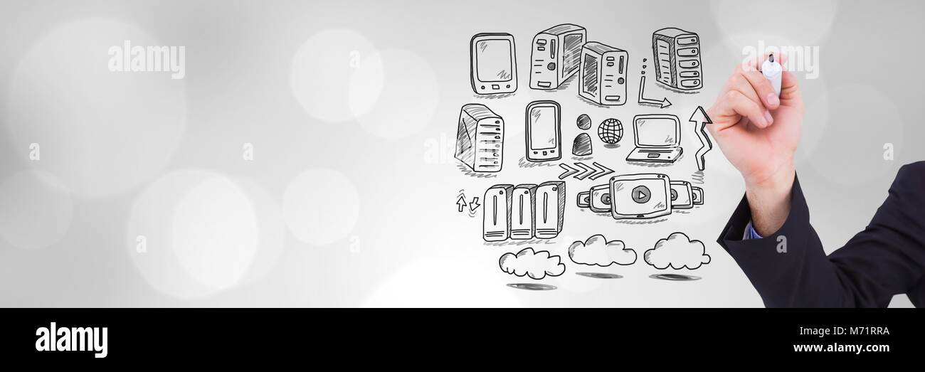 Rete di server doodle essendo disegnato a mano Foto Stock