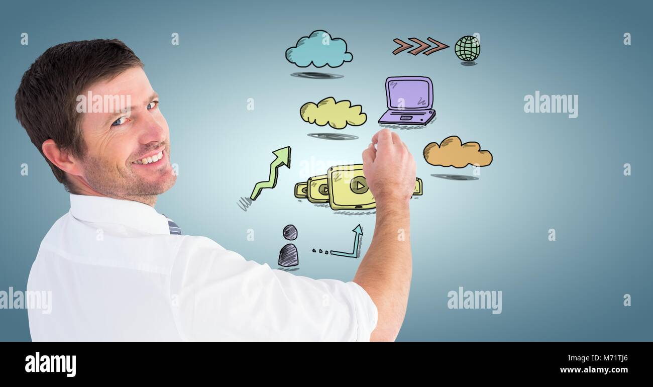 Rete di server doodle essendo disegnato da imprenditore il lato Foto Stock