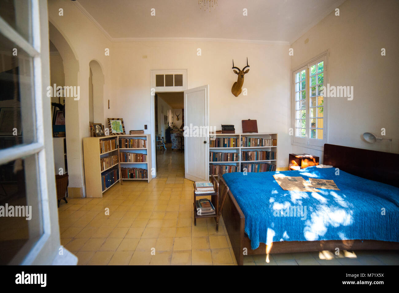 Camera da letto a Finca Vigía, Ernest Hemingway House di Havana, Cuba Foto Stock