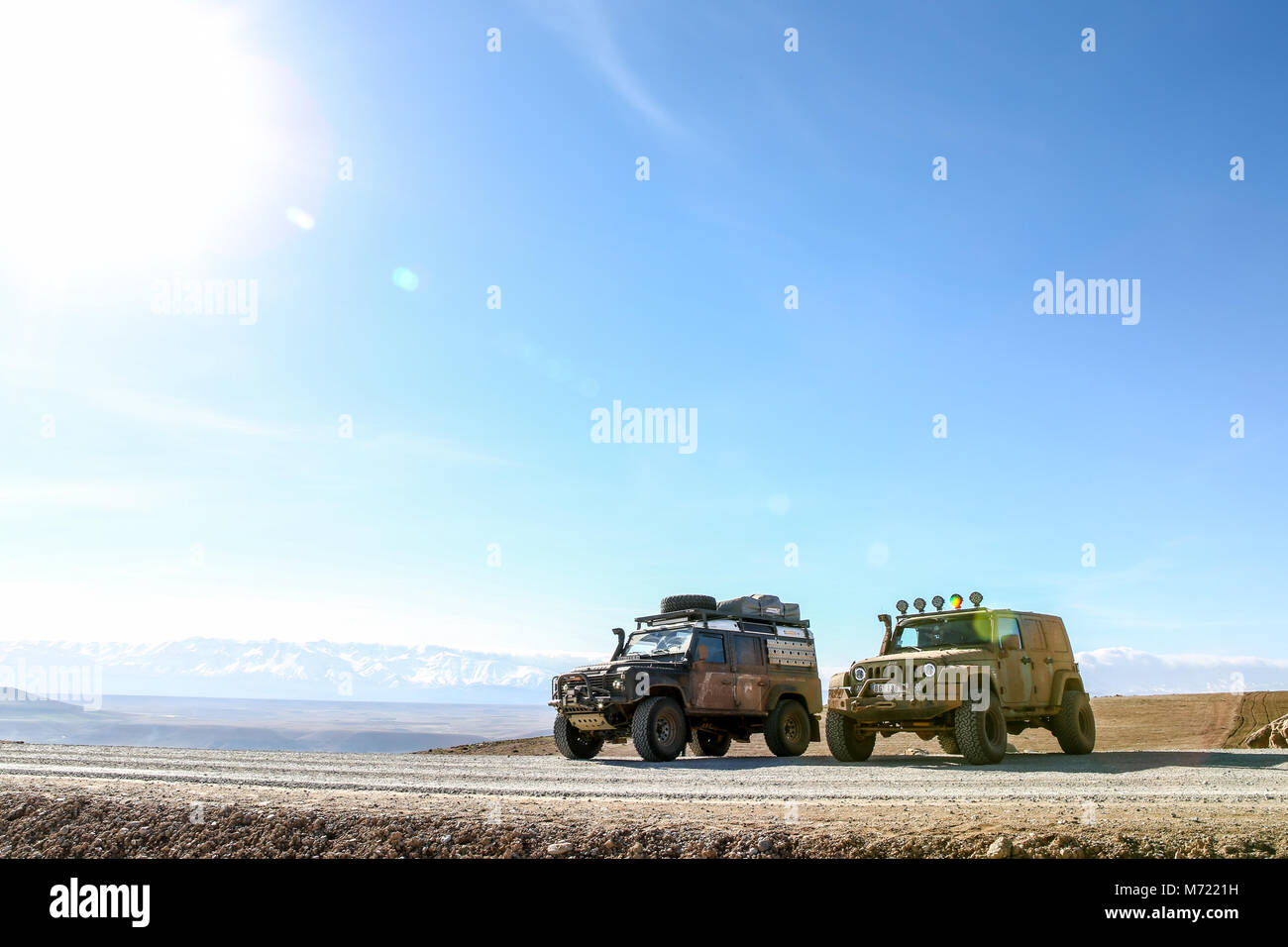 Landrover e Jeep in Marocco, Africa Foto Stock