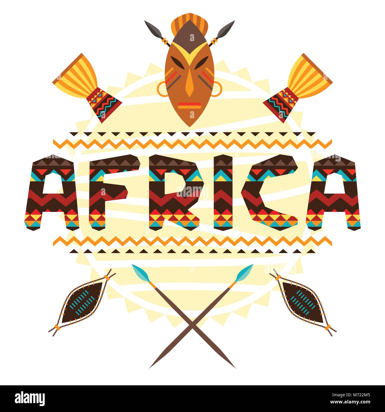 Etnica africana sfondo con decorazione geometrica e simboli Illustrazione Vettoriale