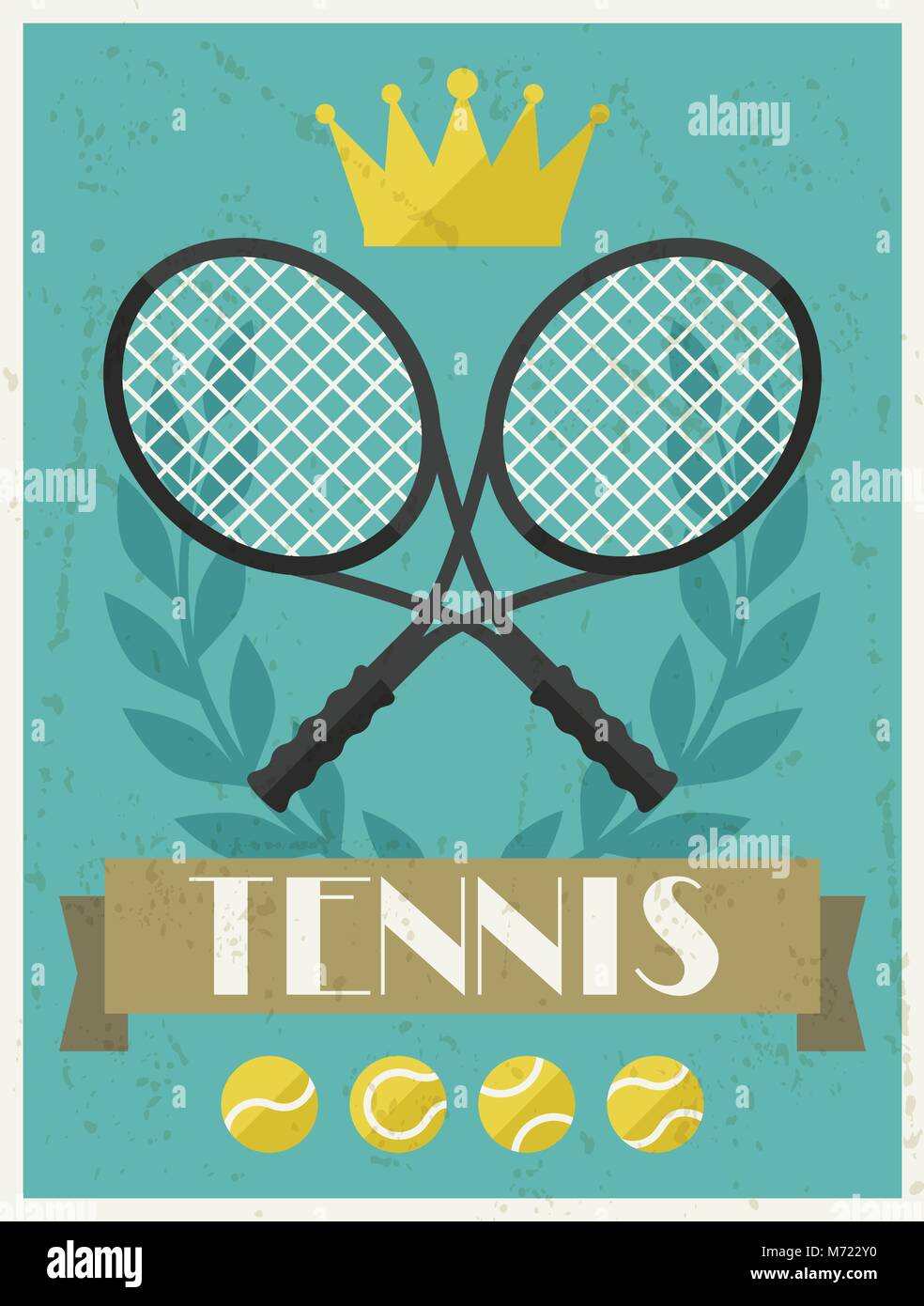 Campo da tennis. Poster retrò in flat uno stile di design Illustrazione Vettoriale