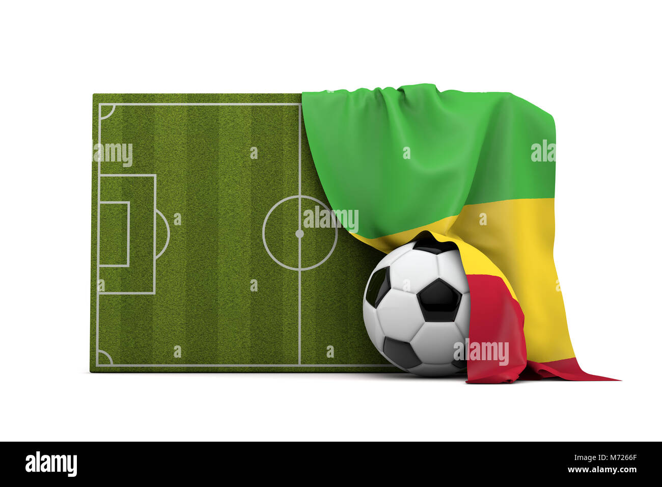 Mali bandiera del paese avvolto su una partita di football soccer pitch e la sfera. Il rendering 3D Foto Stock