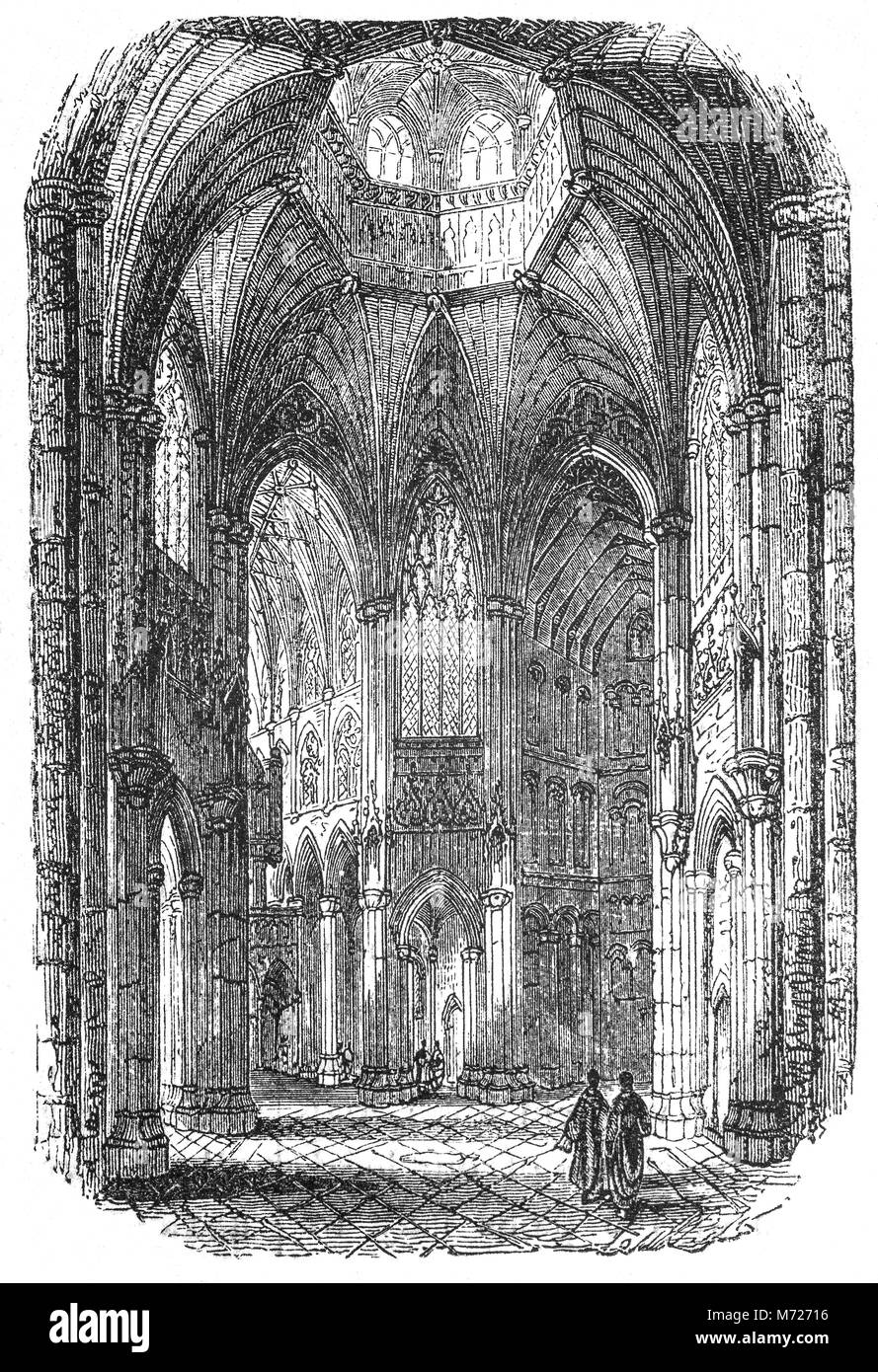 La navata centrale della Cattedrale di Ely whichn ha le sue origini in ANNUNCIO 672 quando St Etheldreda costruita una chiesa abbaziale. L'edificio attuale risale al 1083, e cattedrale è stato concesso nel 1109. Costruito in una monumentale in stile romanico, di esuberante gusto gotico, la sua caratteristica più rilevante è il centro di Torre ottagonale, con la lanterna di cui sopra. Città di Ely, Cambridgeshire, Inghilterra. Foto Stock