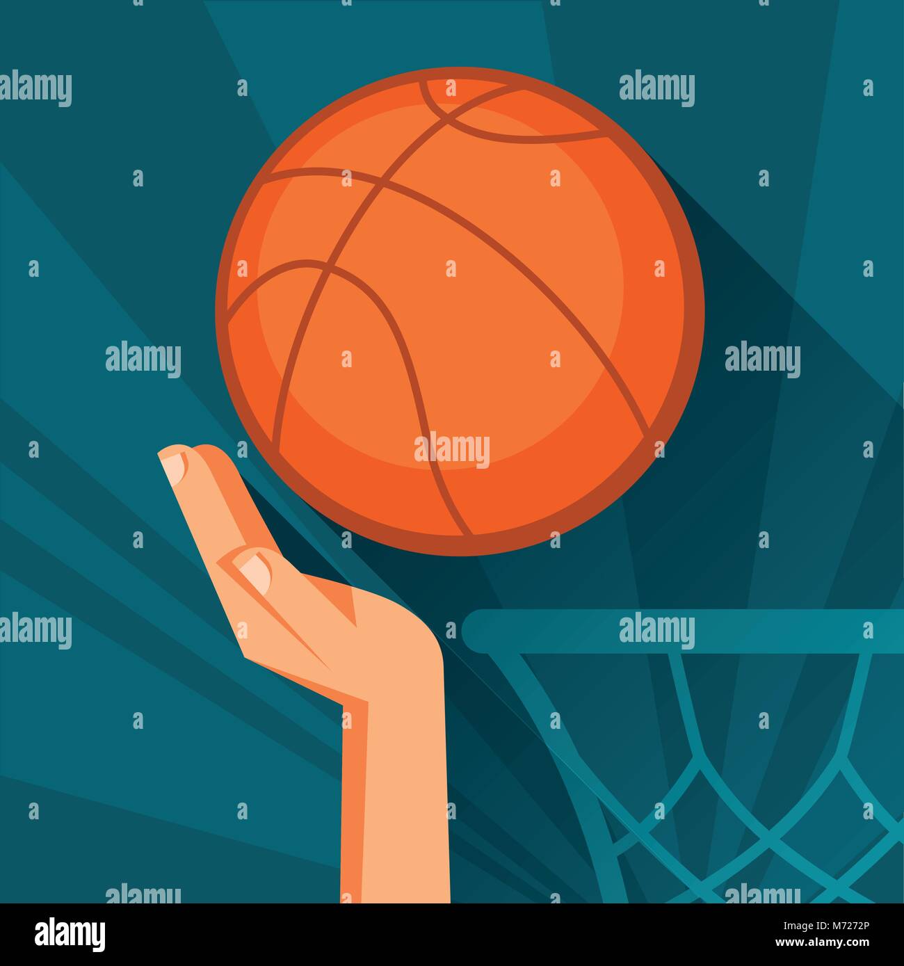 Illustrazione Sportiva Tiro a mano basket ball attraverso hoop Illustrazione Vettoriale