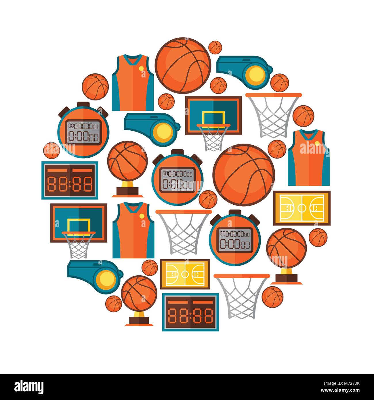Sfondo di sport con le icone di basket in stile piatto Illustrazione Vettoriale