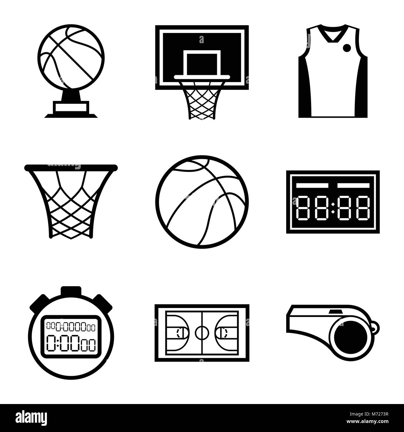 La pallacanestro icon set in flat uno stile di design Illustrazione Vettoriale