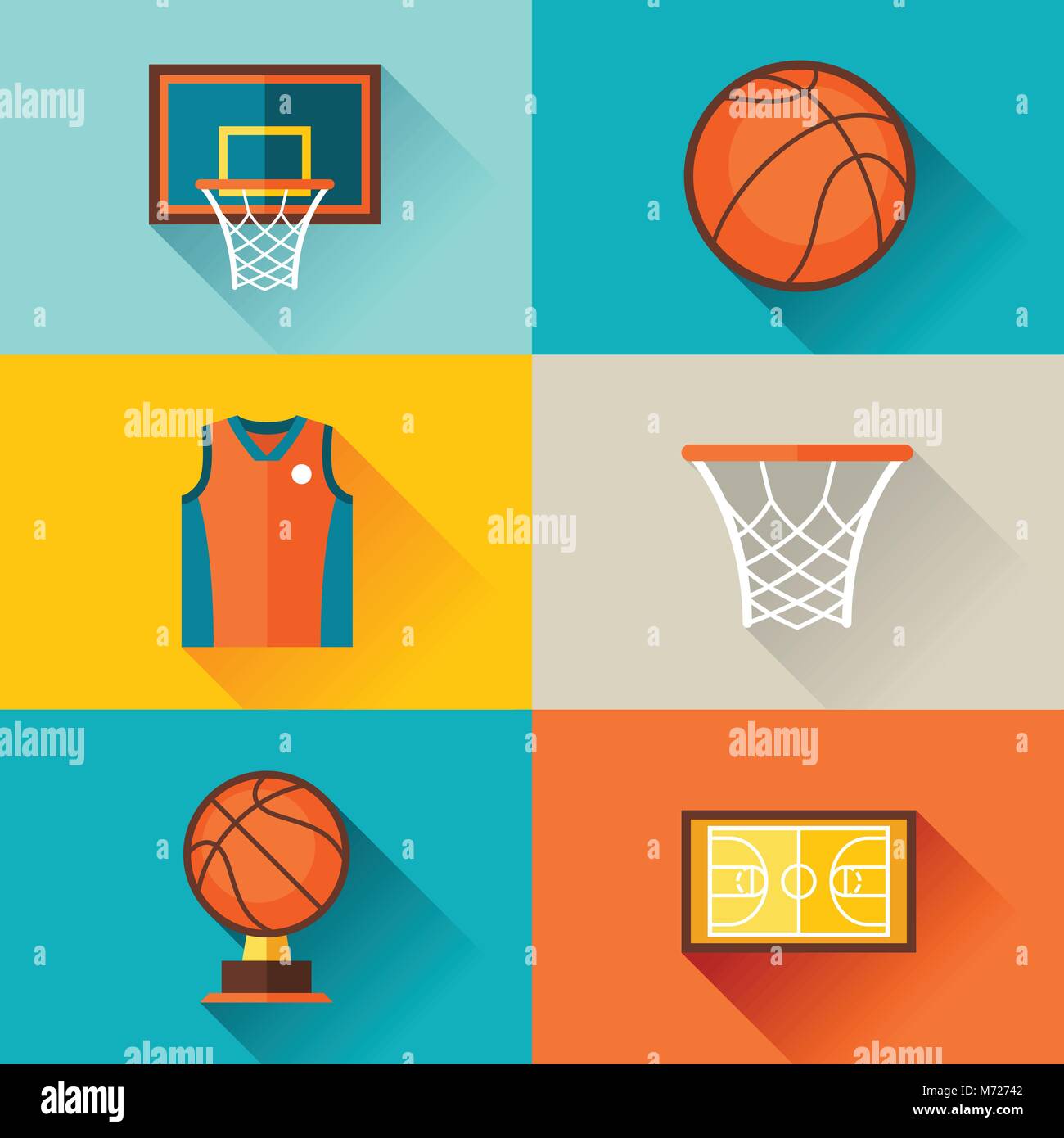 Sfondo di sport con le icone di basket in stile piatto Illustrazione Vettoriale