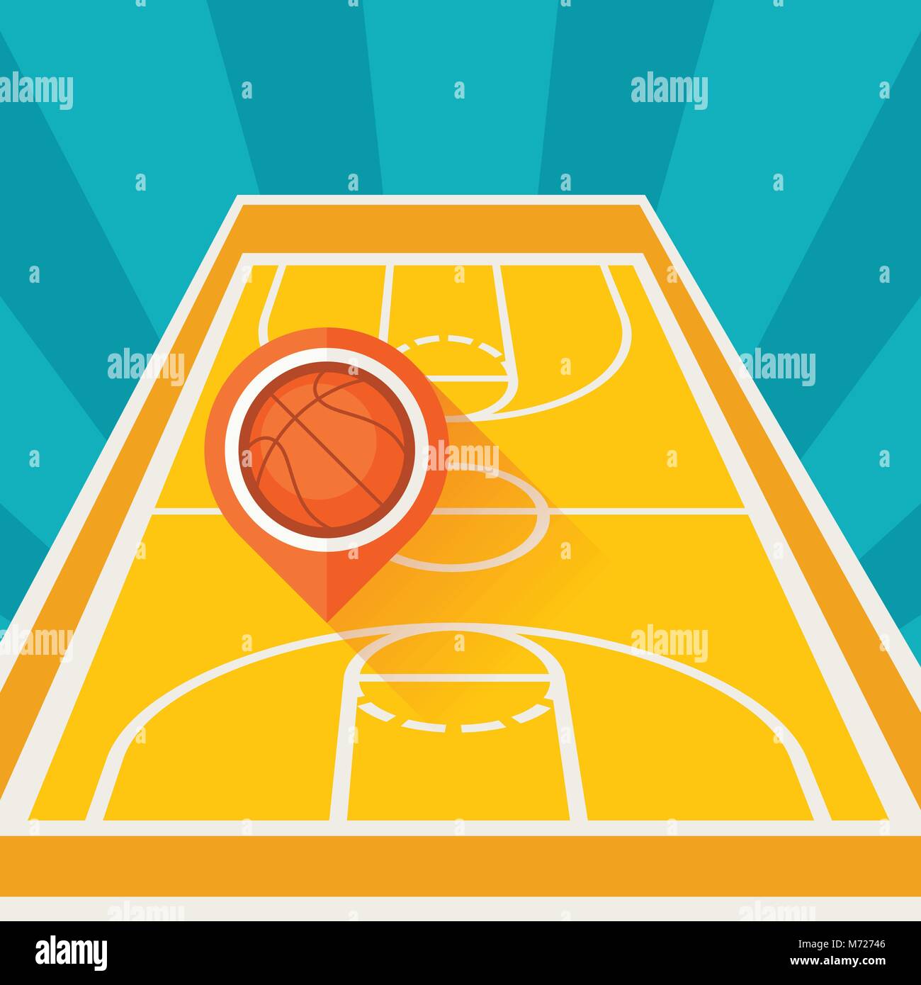 Sfondo di sport con campo da basket e un marcatore sfera Illustrazione Vettoriale