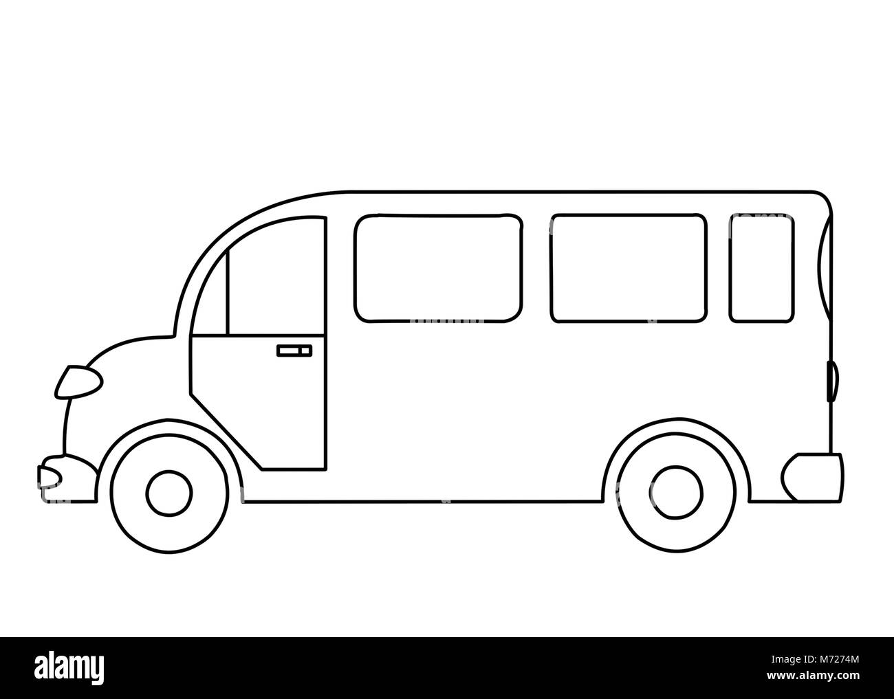 La silhouette sagomato di un passeggero bus su sfondo bianco Foto Stock