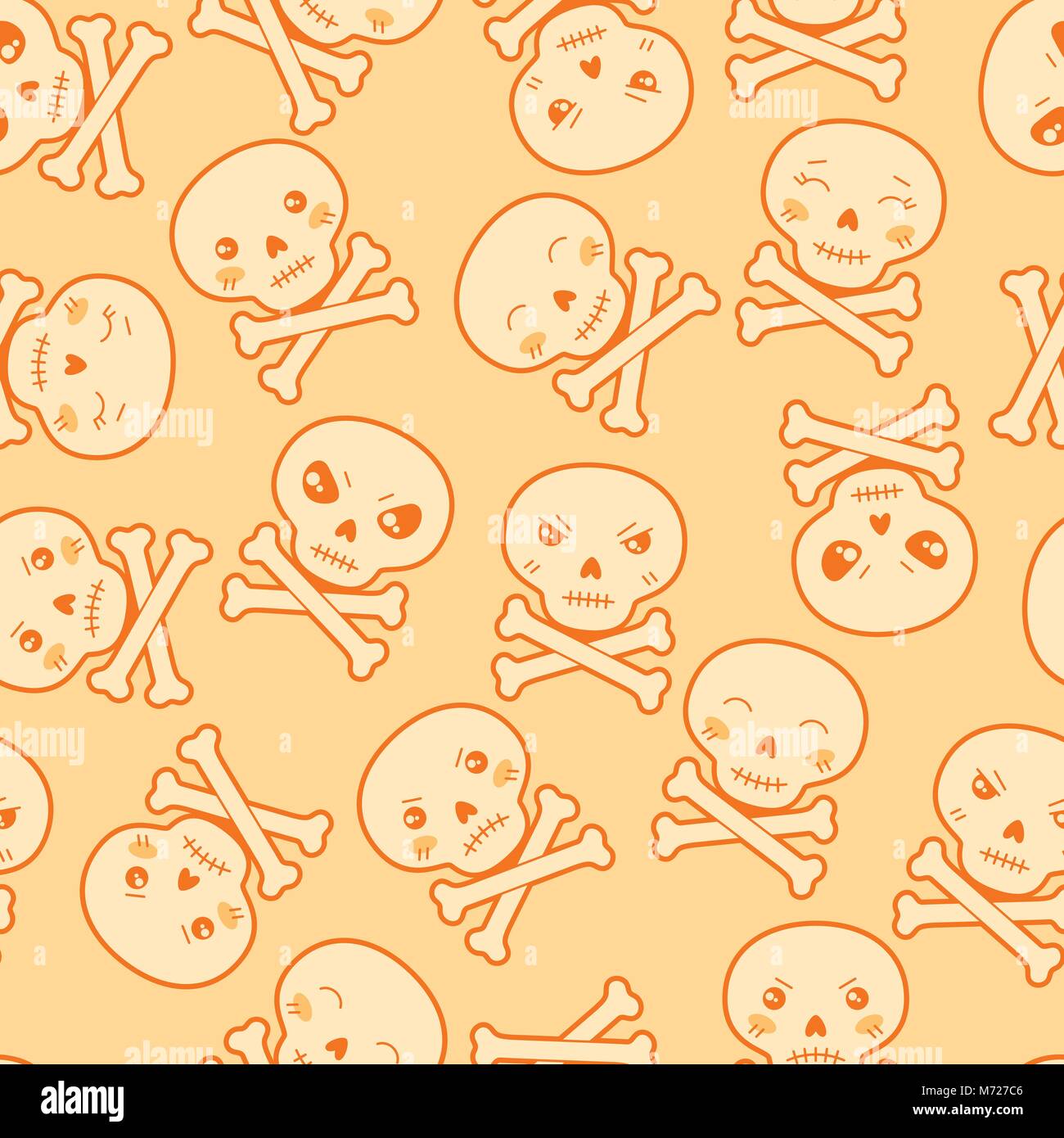 Seamless kawaii cartoon pattern con graziosi teschi Illustrazione Vettoriale