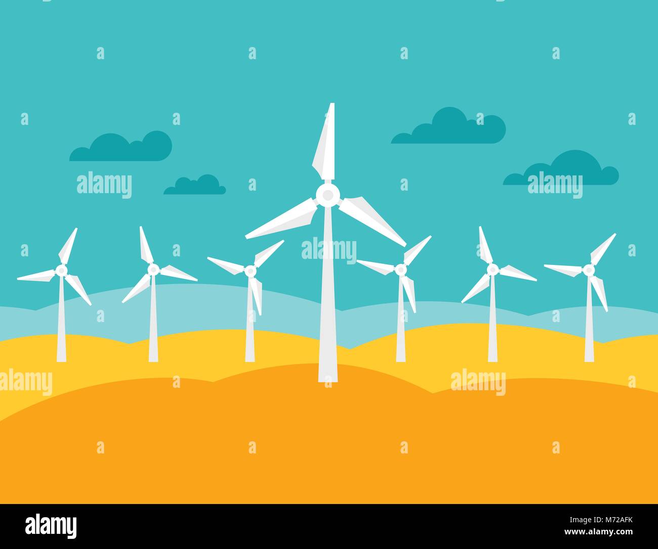Illustrazione di wind energy power plant in stile piatto Illustrazione Vettoriale